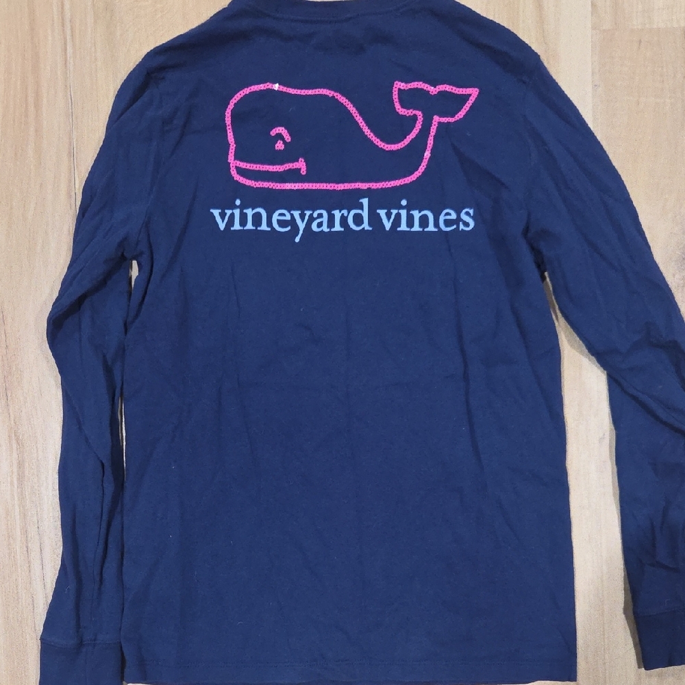 Vineyard Vines Navy Long-Sleeve Tee with Pink Whale Logo